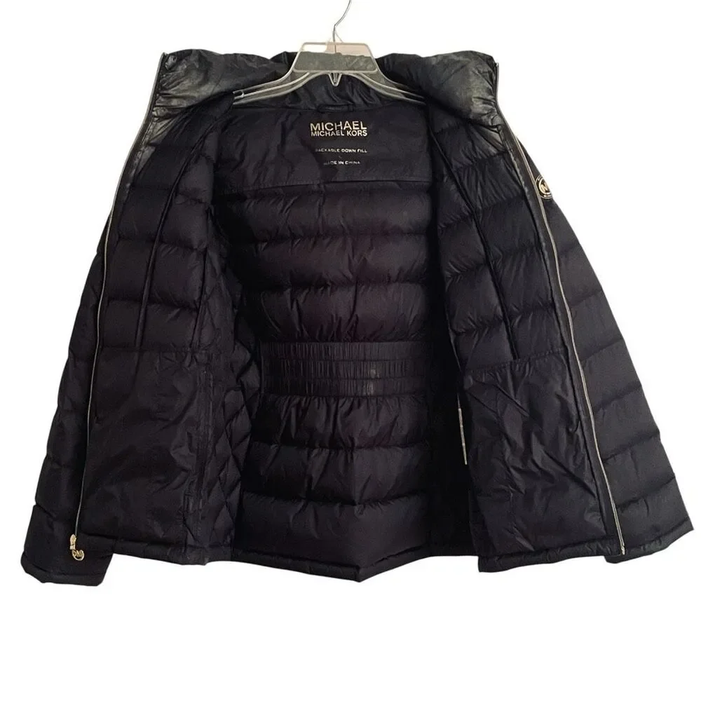 NWT Gorgeous Black MICHAEL KORS L  Packable Quilted Goose Down Puffer Jacket
